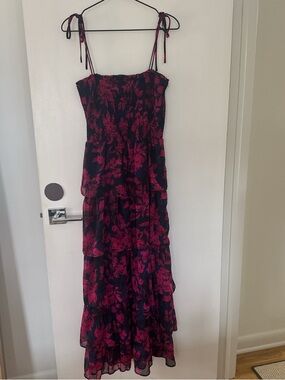 Women's Navy & Fuchsia Floral Tiered Maxi Dress